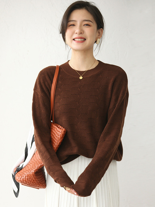 Brown Hollow-out Knitted Top