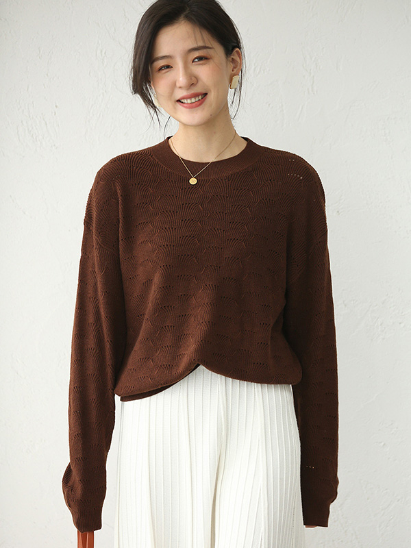 Brown Hollow-out Knitted Top