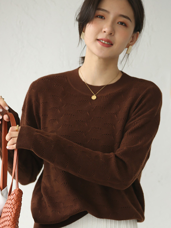 Brown Hollow-out Knitted Top