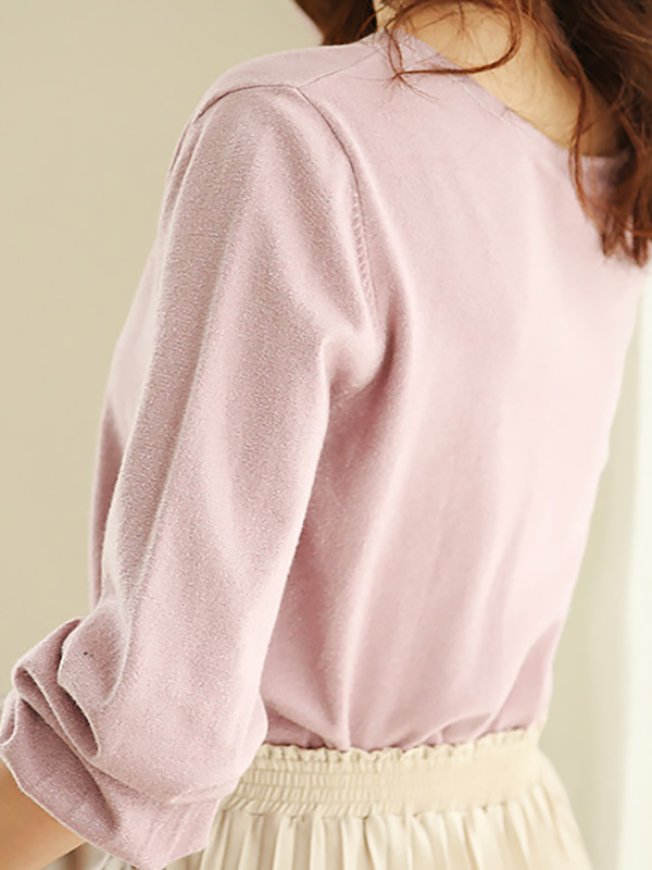 Pink V Neck Beaded Knit Top