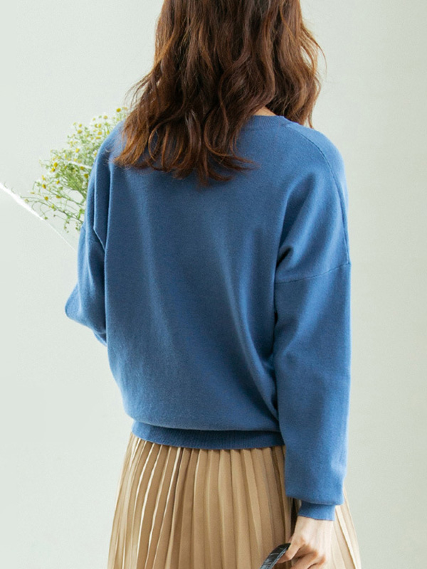 Blue Round Neck Knit Top