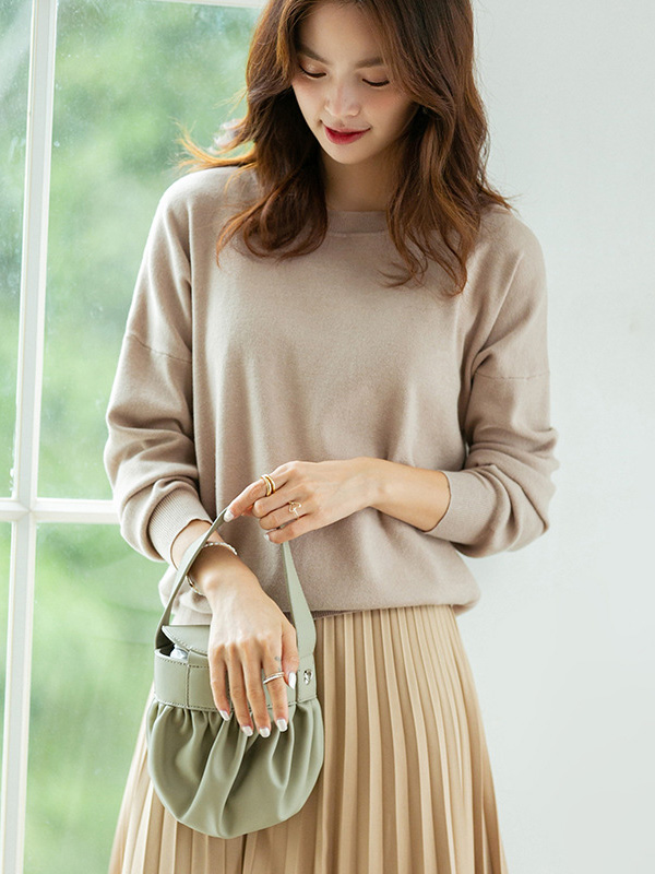 Khaki Round Neck Knit Top