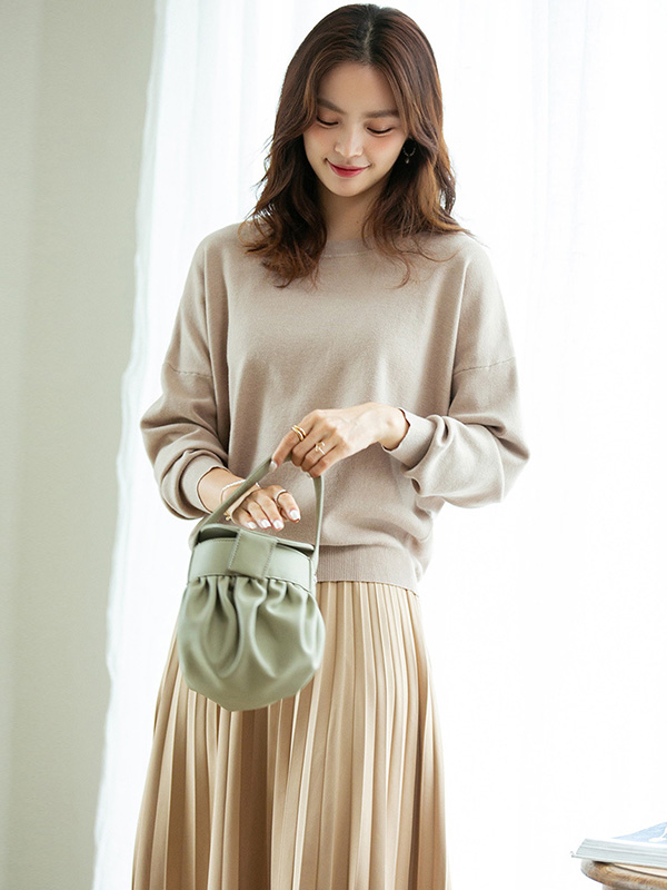 Khaki Round Neck Knit Top