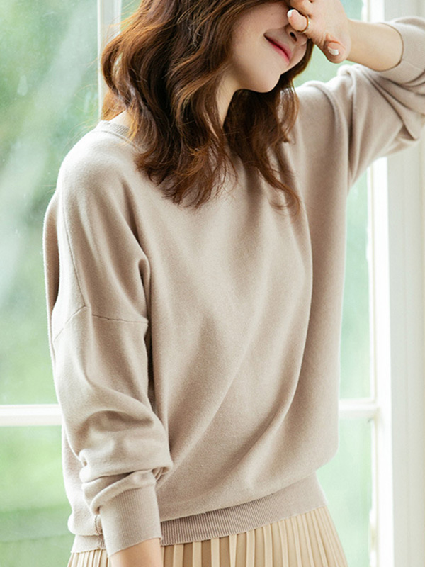 Khaki Round Neck Knit Top