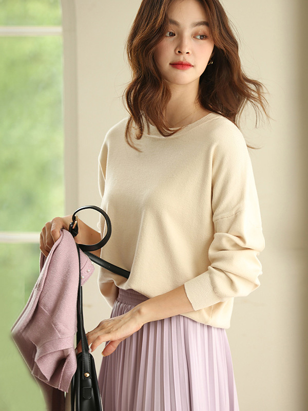 Apricot Round Neck Knit Top