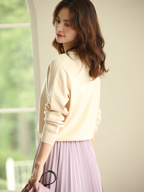 Apricot Round Neck Knit Top