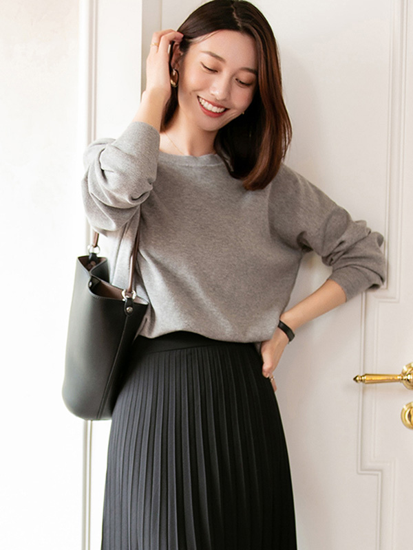 Grey Round Neck Knit Top