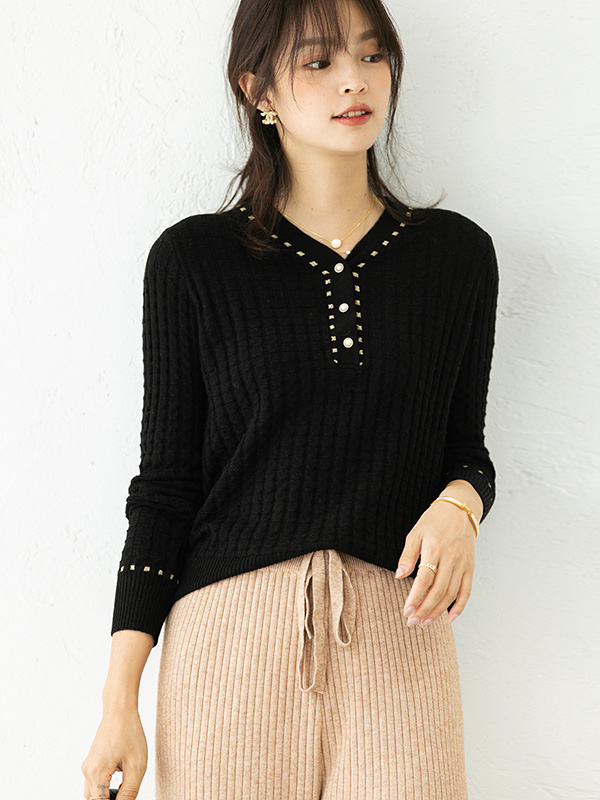 Black V Neck Knitted Top