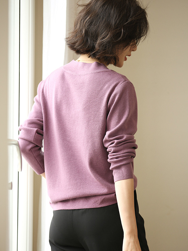 Purple Deep V Neck Knitted Top