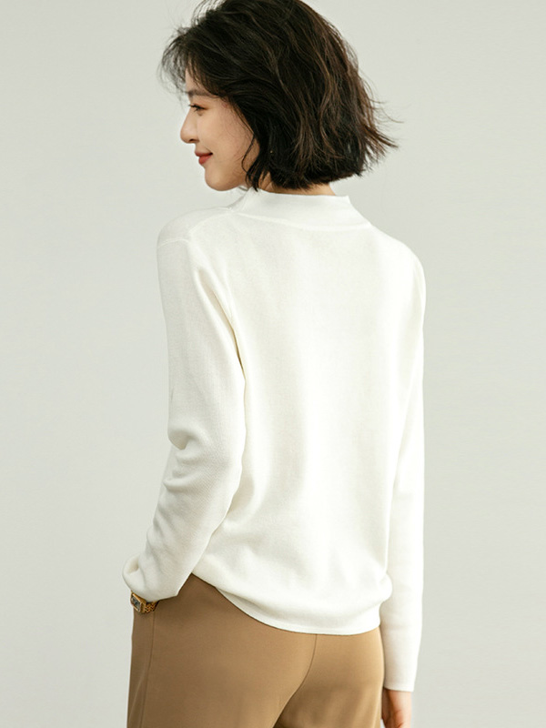 White Deep V Neck Knitted Top