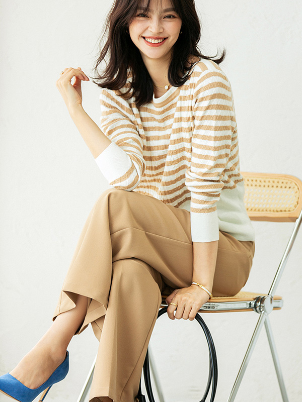 Khaki Striped Knitted Top