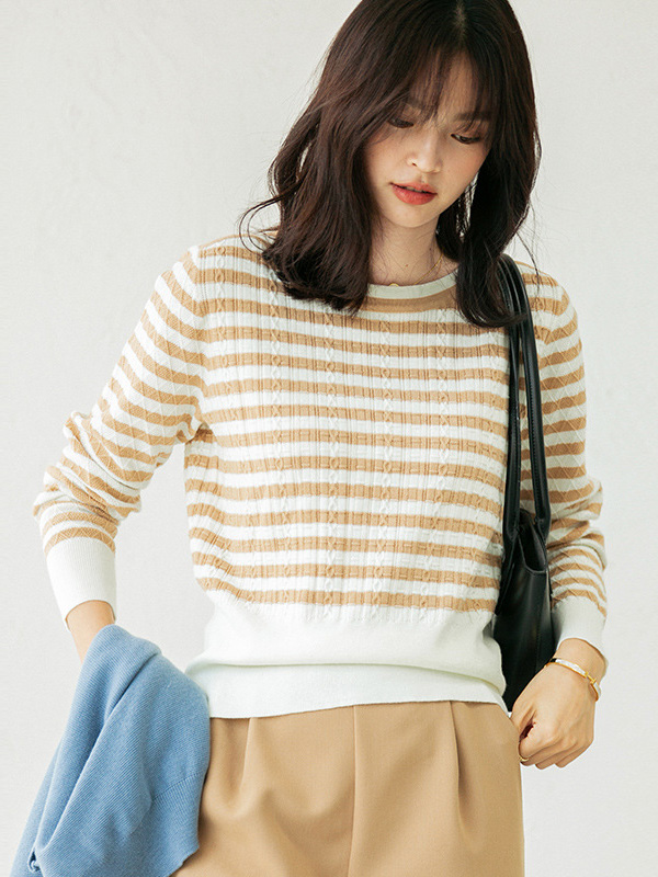 Khaki Striped Knitted Top