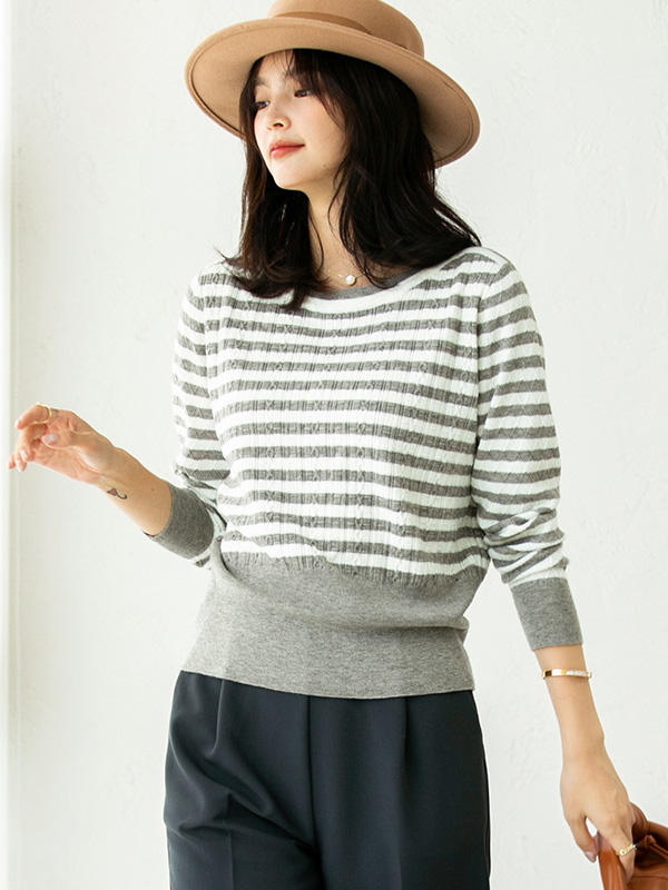 Grey Striped Knitted Top