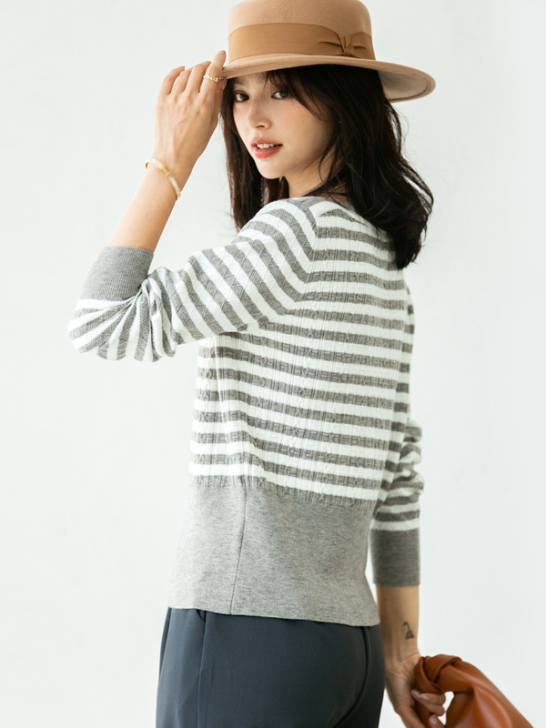 Grey Striped Knitted Top