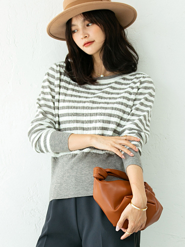 Grey Striped Knitted Top