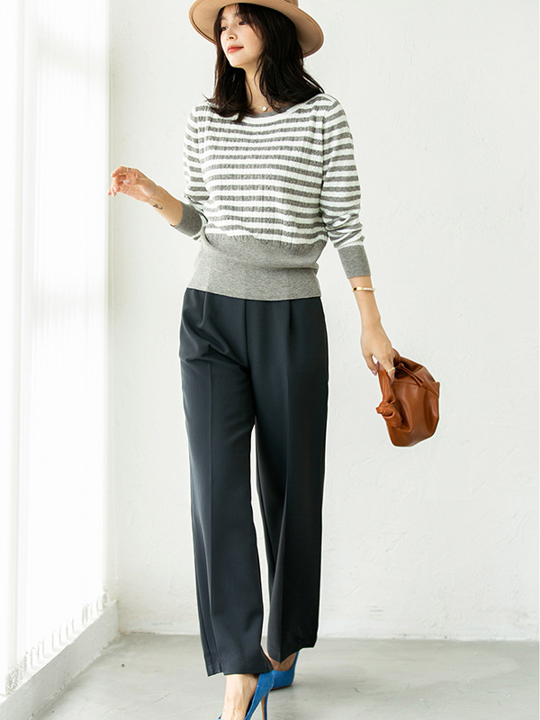 Grey Striped Knitted Top