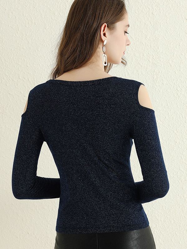 Navy Blue Cold Shoulder Knit Top