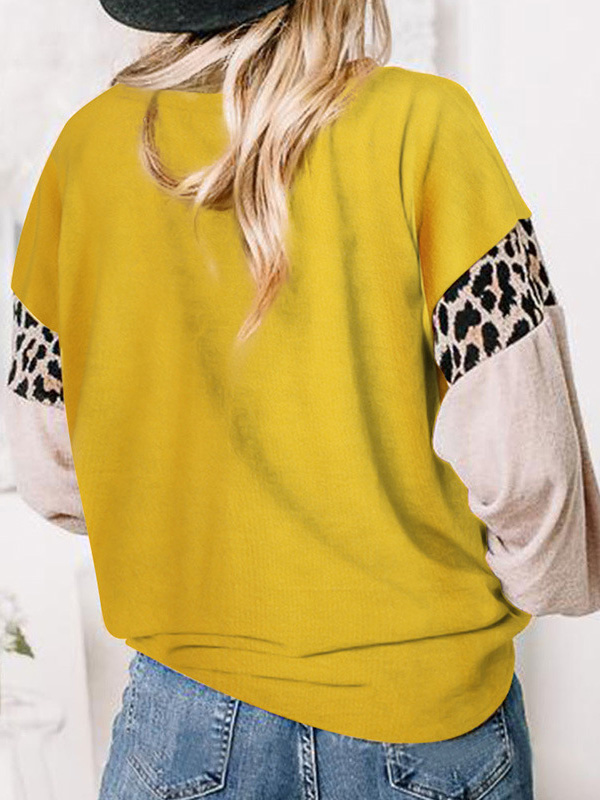  Yellow Lantern Sleeves Leopard Printing Knit Top