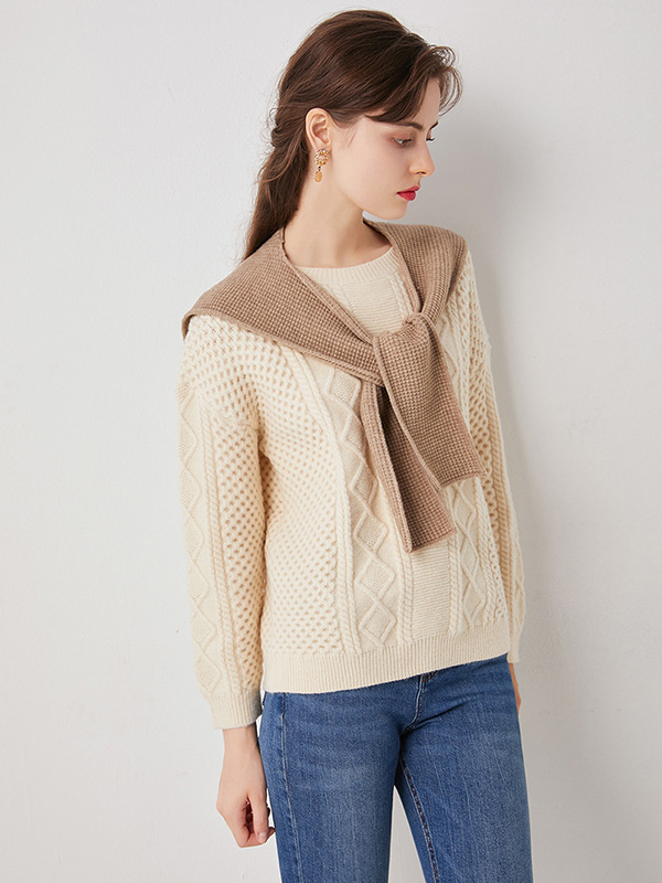 Apricot Round Neck Knit Top with Cape