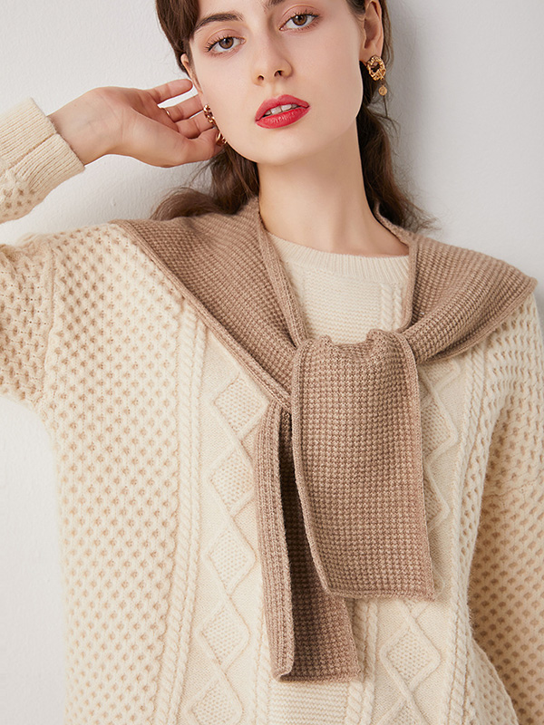 Apricot Round Neck Knit Top with Cape