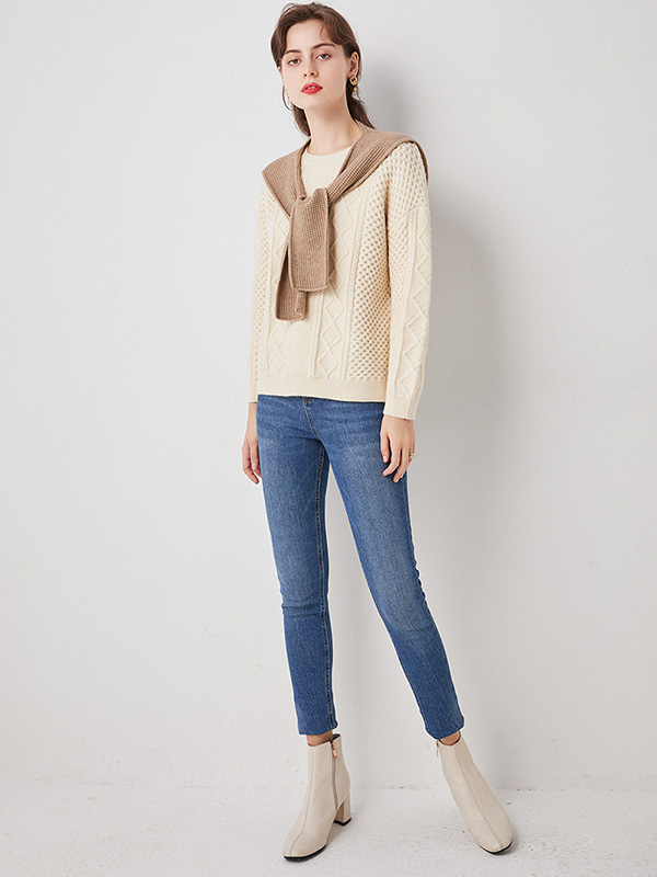 Apricot Round Neck Knit Top with Cape