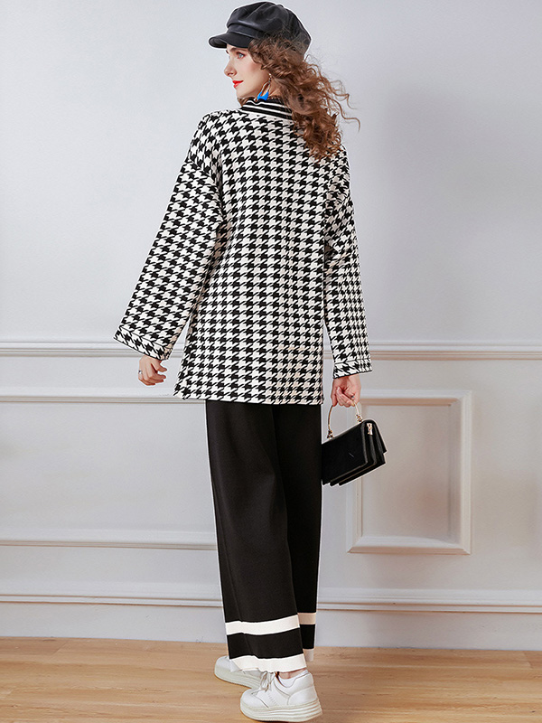 Black Houndstooth Cardigan and Wide Leg Pants Set