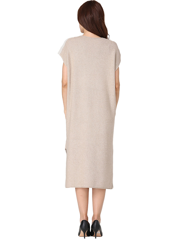 Apricot Round Neck Short Sleeves Midi Dress