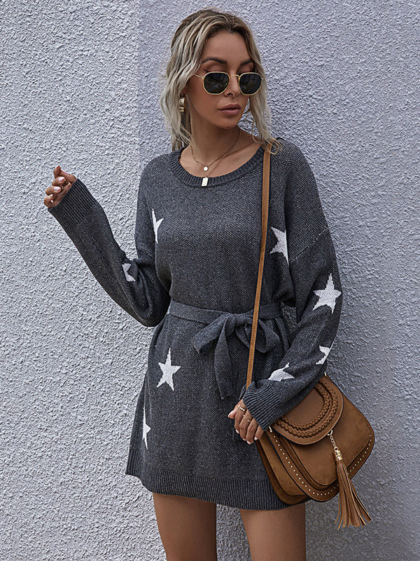 Grey Stars Pattern Mini Dress