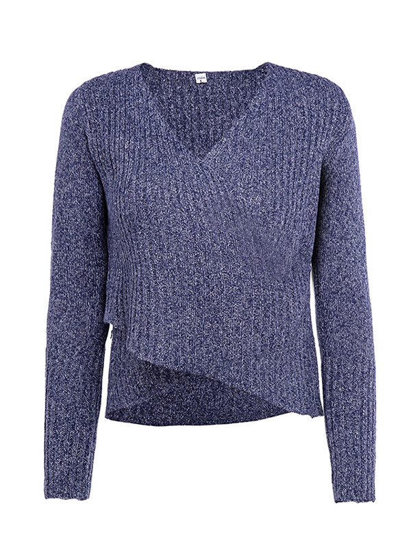 Blue Deep V Neck Sweater