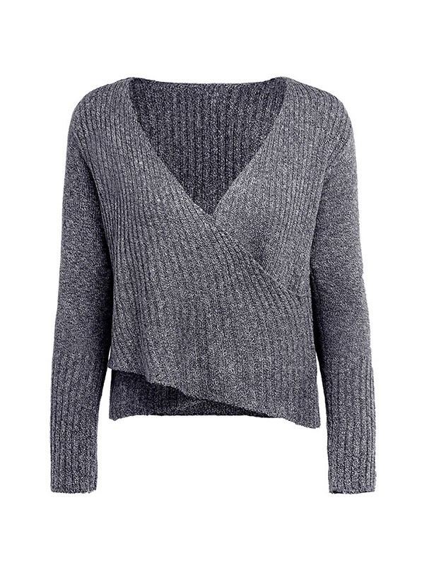 Dark Grey Deep V Neck Sweater