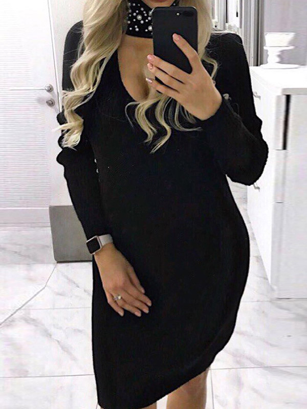 Black Beaded High Neck Cutout Mini Dress