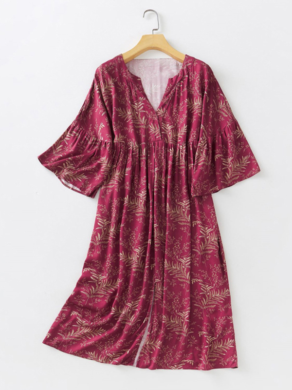 Red Leaves Printed Nightgown