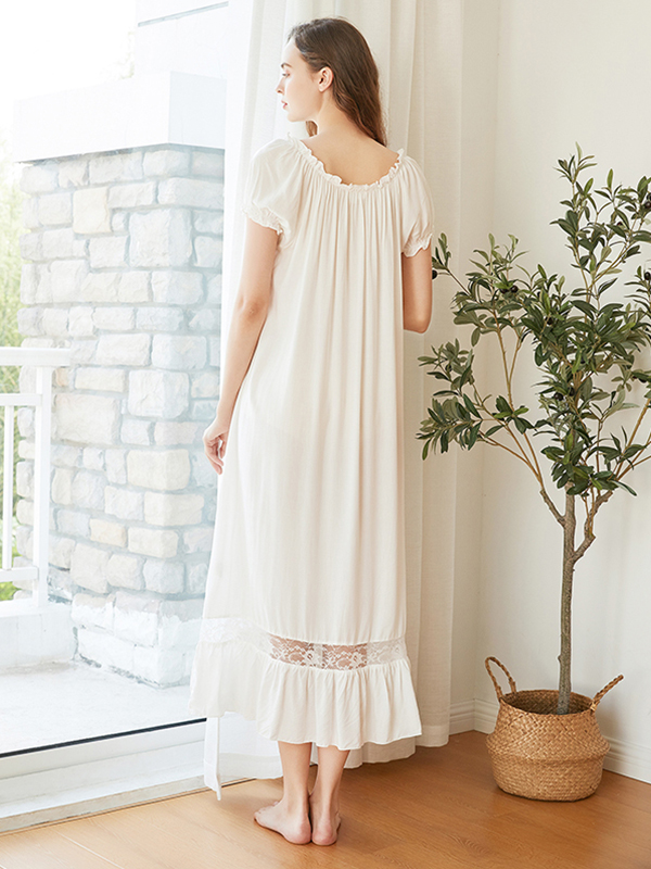 White Boat Neck Lace-up Cotton Dress