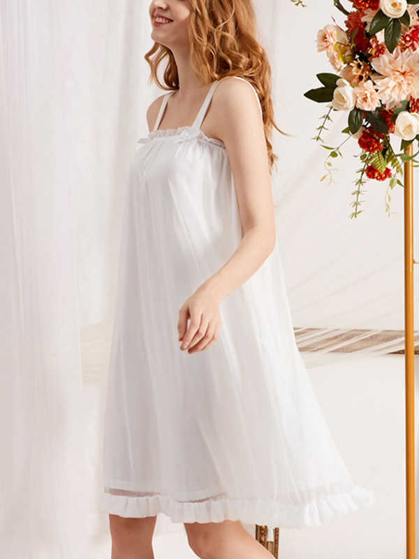 White Square Neck Sleeveless Nightgown