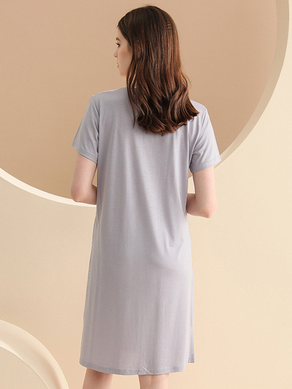 Round Neck Short Sleeved Sleepdress with Pockets