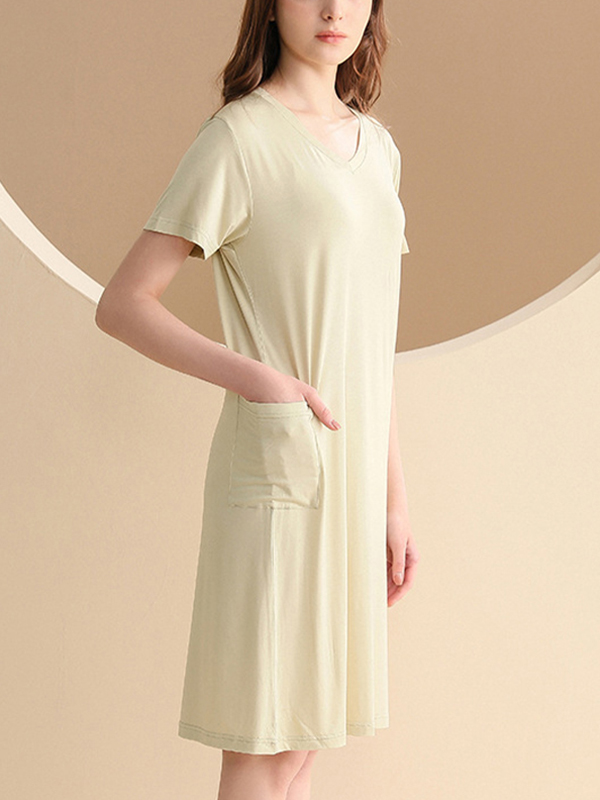 Light Green V-neck Short Sleeved Split Sleepdress