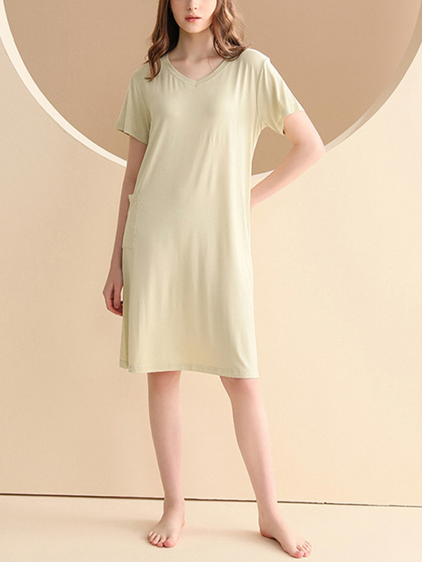 Light Green V-neck Short Sleeved Split Sleepdress