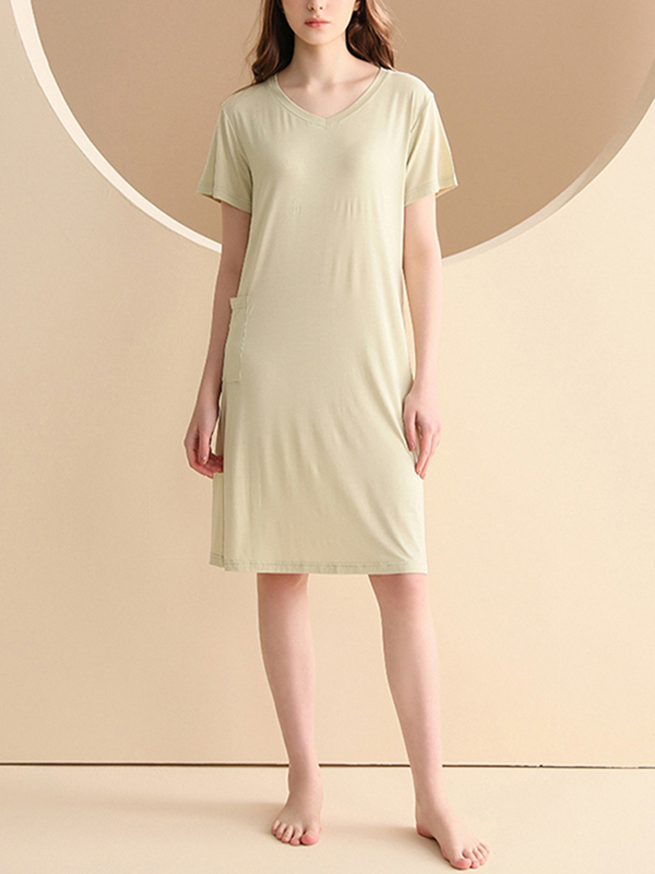 Light Green V-neck Short Sleeved Split Sleepdress