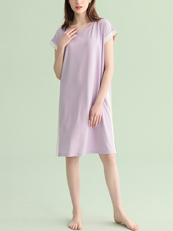 Purple Color Block Short Sleeved Split Sleepdress