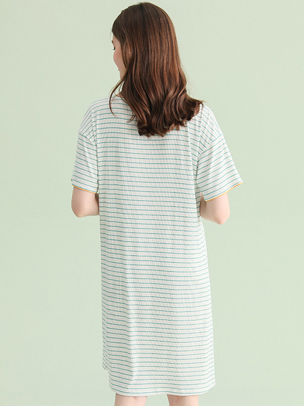 Green Round Neck Striped Sleepdress