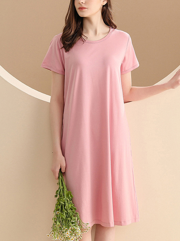 Pink Round Neck A-line Sleepdress