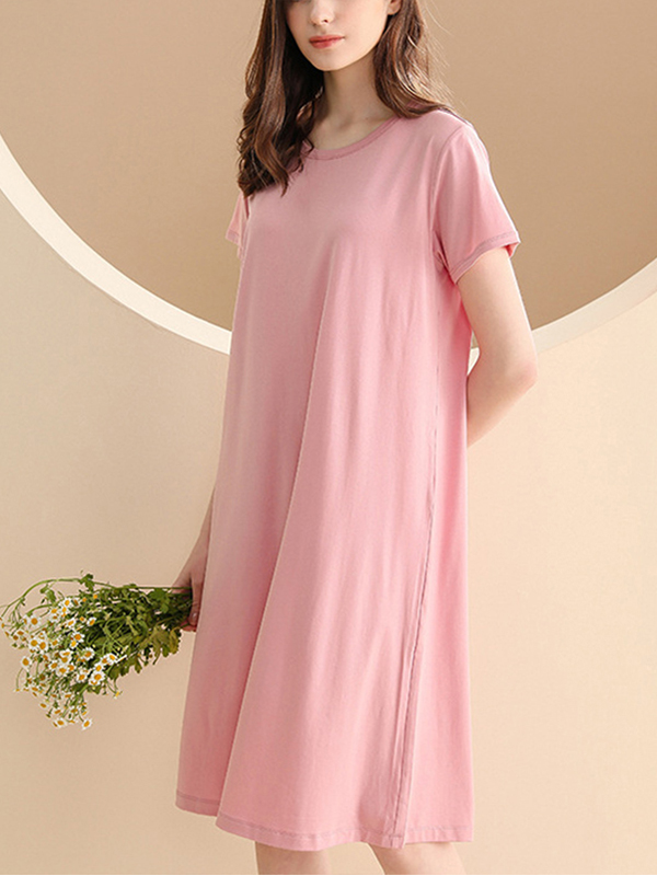 Pink Round Neck A-line Sleepdress