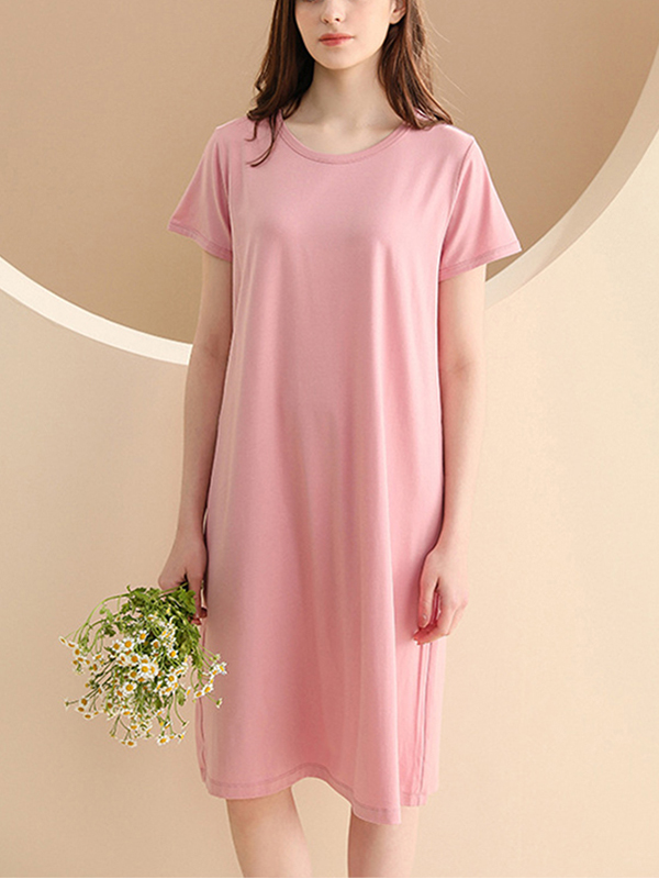 Pink Round Neck A-line Sleepdress