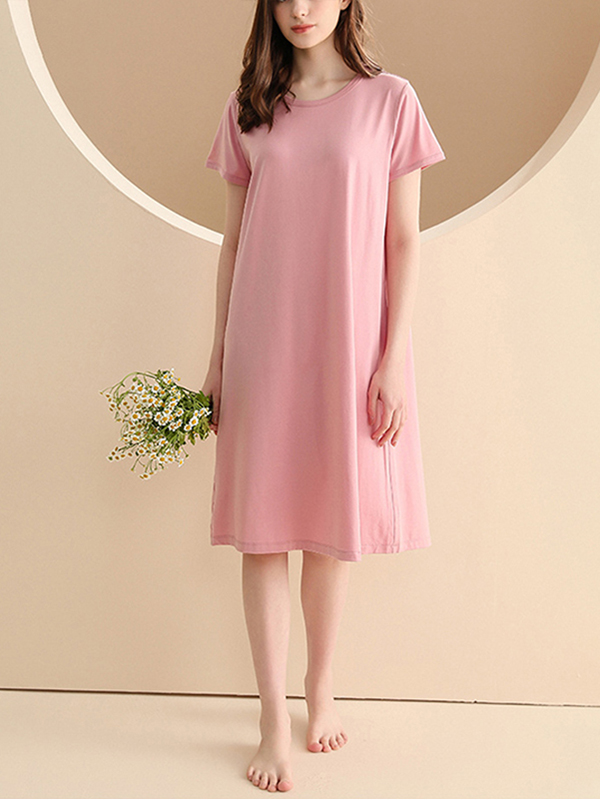 Pink Round Neck A-line Sleepdress