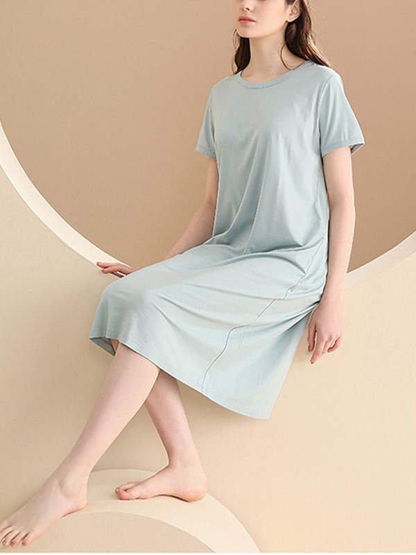 Blue Round Neck A-line Sleepdress