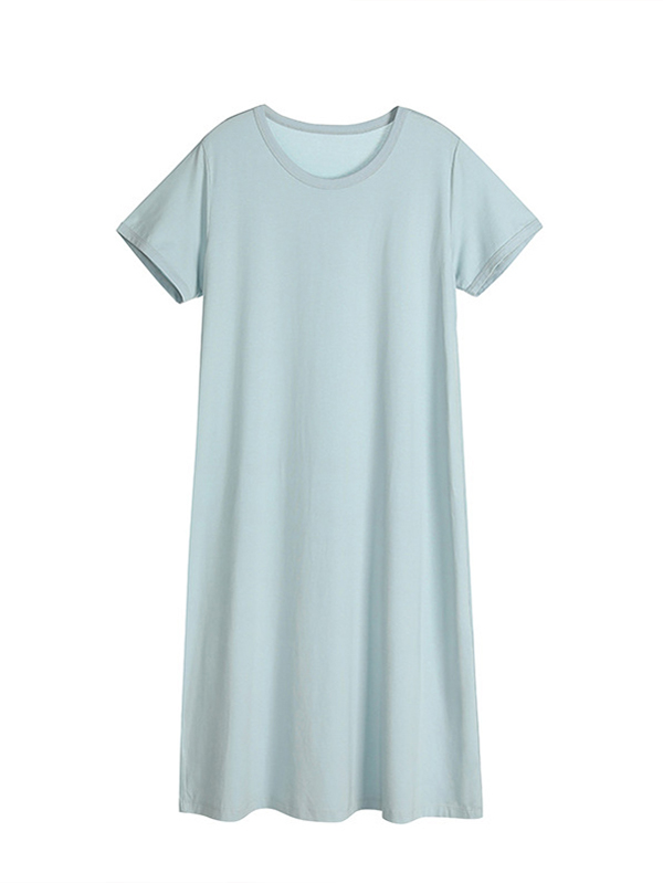 Blue Round Neck A-line Sleepdress