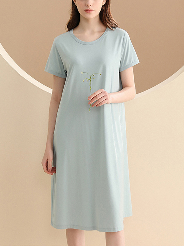 Blue Round Neck A-line Sleepdress