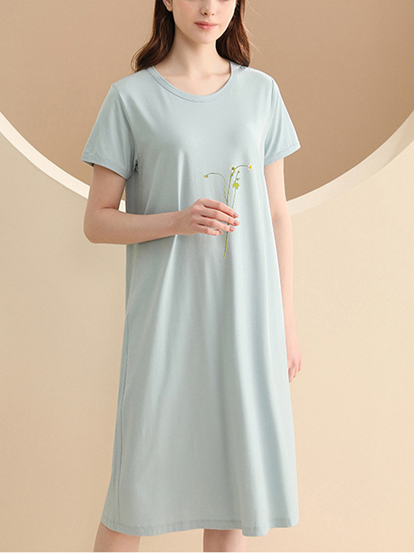 Blue Round Neck A-line Sleepdress