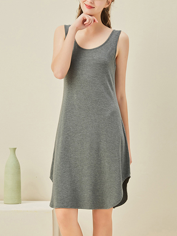 Gray Round Neck Sleeveless Sleepdress