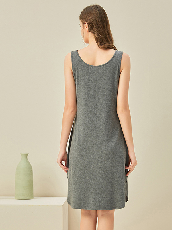 Gray Round Neck Sleeveless Sleepdress